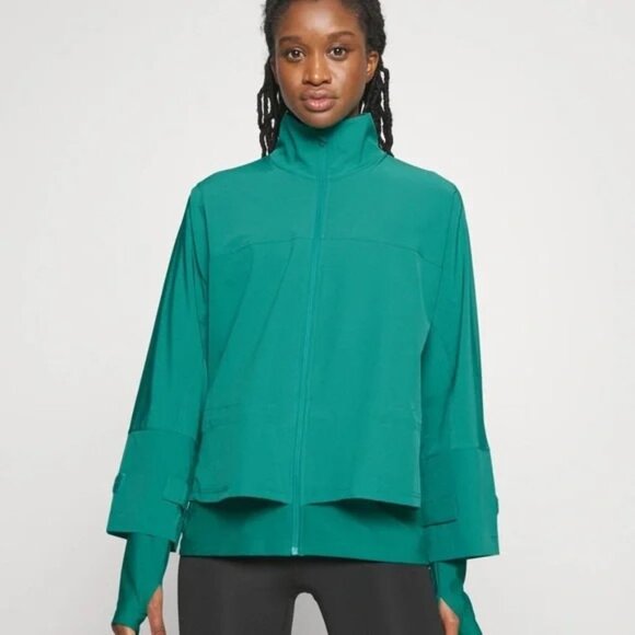 Sweaty Betty Fast Lane Running Jacket Peplum Hem Wave Green Blue Size 8-10 - Picture 1 of 8